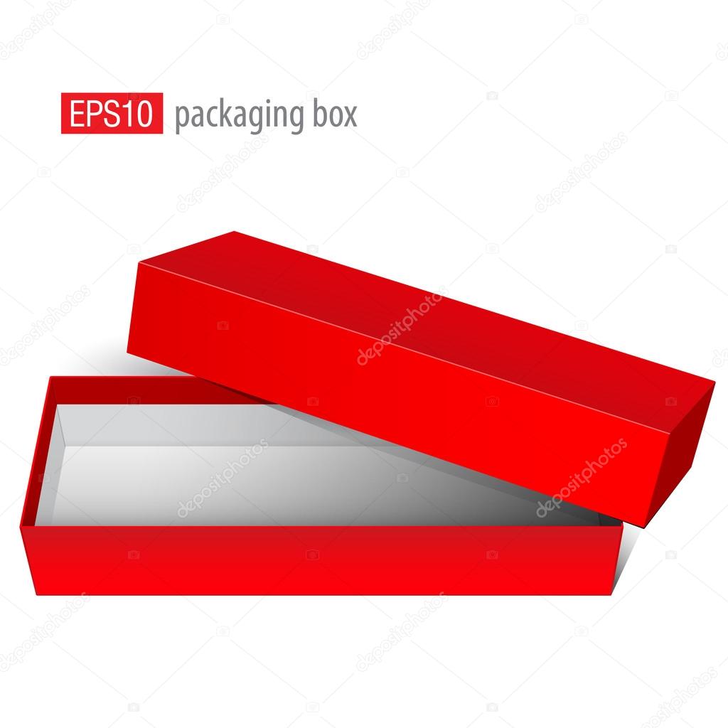 Red blank Package Box Opened with the cover removed. For electronic device and other products. Vector illustration