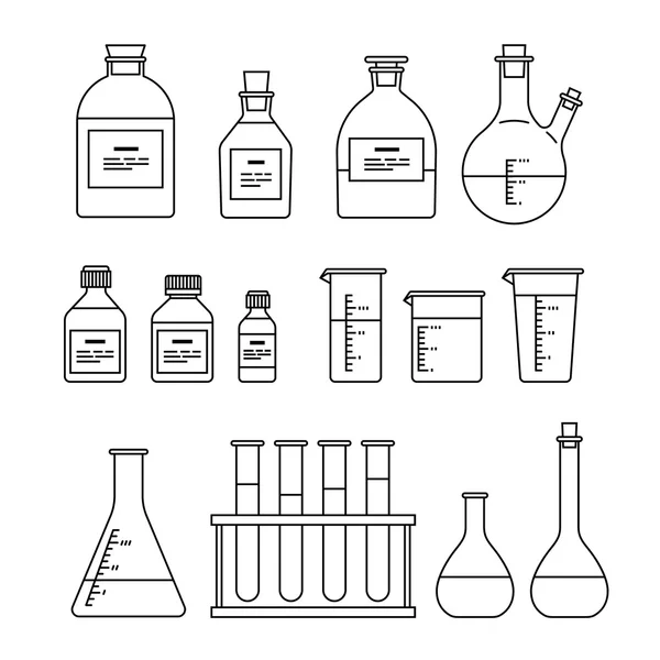 Conjunto de iconos de cristalería química — Vector de stock