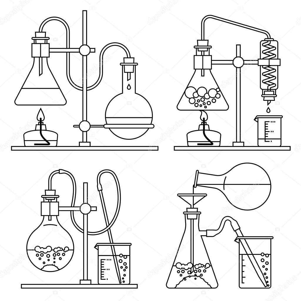 chemical glassware icons set