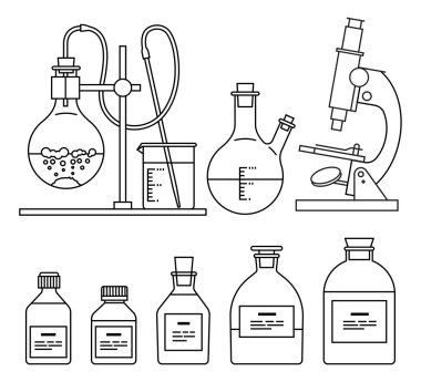 Kimya cam ürünleri Icons set.