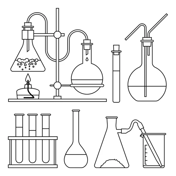 Symbole für chemische Glaswaren gesetzt. — Stockvektor
