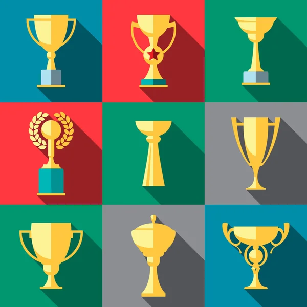 Vítěz poháry ploché ikony nastavit — Stockový vektor