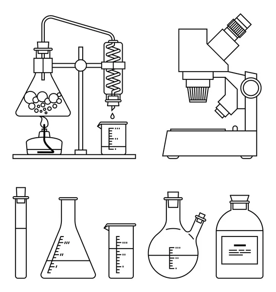 Icônes de verrerie chimique ensemble . — Image vectorielle