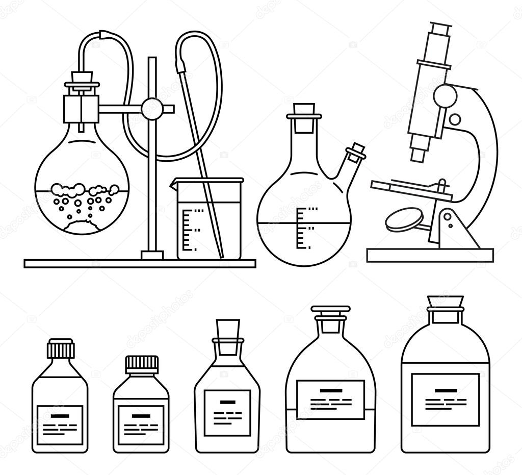 chemical glassware icons set.