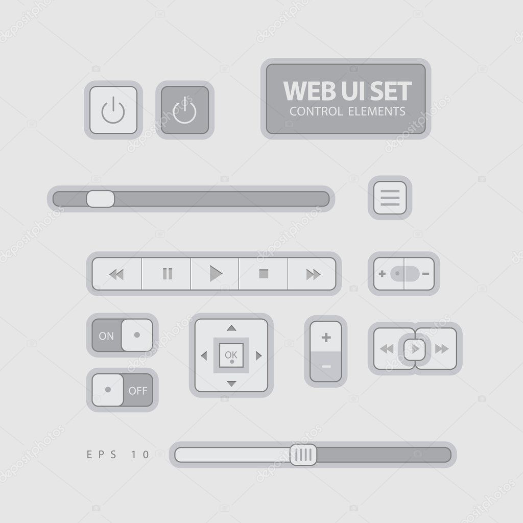Web UI Elements Flat Design Gray