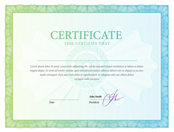 Certificaat. Sjabloon diploma's, valuta. — Stockvector