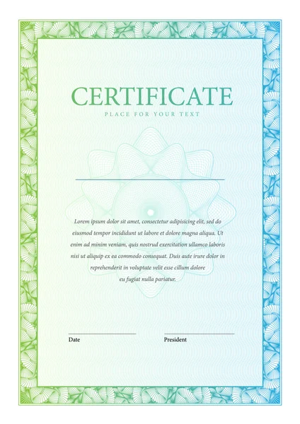 Certificaat. Sjabloon diploma's, valuta. — Stockvector