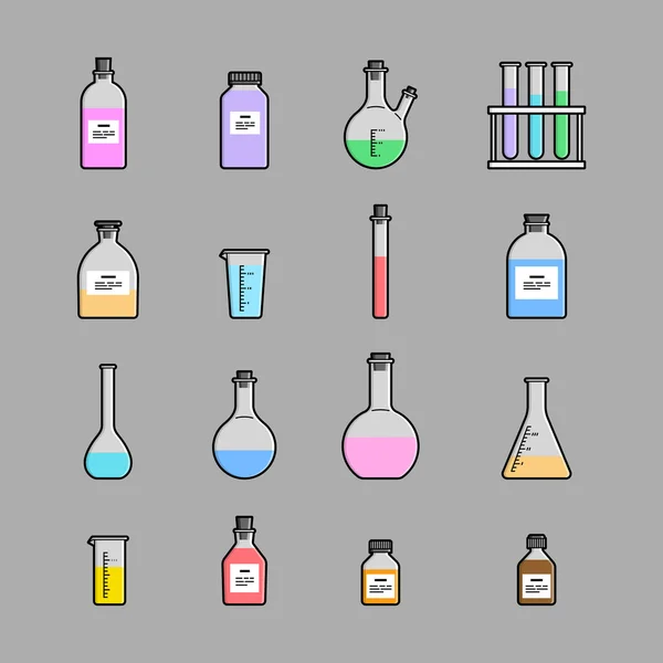 Kimya cam ürünleri Icons set. — Stok Vektör