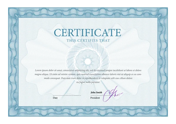 Certificaat. Sjabloon diploma's, valuta. — Stockvector