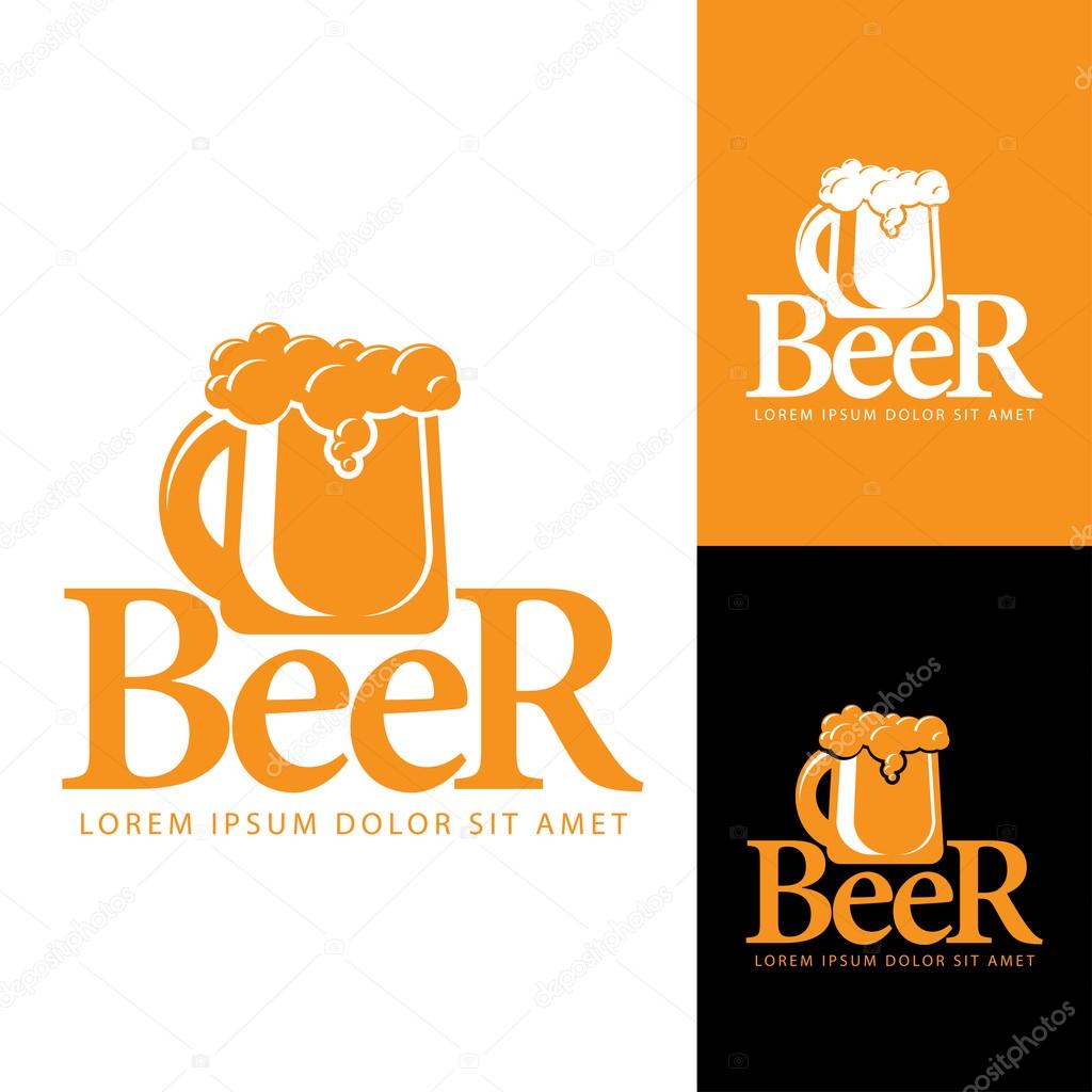 A mug of beer with foam. Logo pub or brewery beers. Vector sign template.