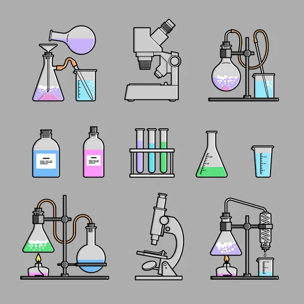 Symbole für chemische Glaswaren gesetzt. — Stockvektor