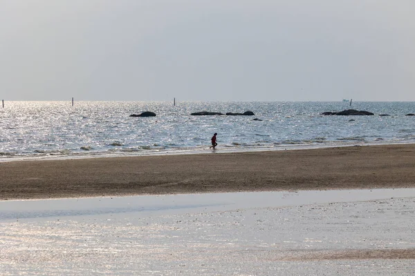 Plage Bangsaen Dans Soirée Très Peu Gens Cause Situation Covid — Photo