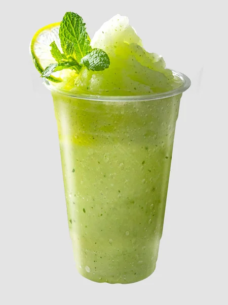 Smoothies Míchané Jablko Citronem Plátky Citronu Mátovými Listy Izolovaných — Stock fotografie