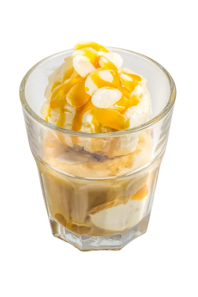 Vanila Icecream Café Americano Con Cobertura Caramelo Parte Superior Aislado —  Fotos de Stock