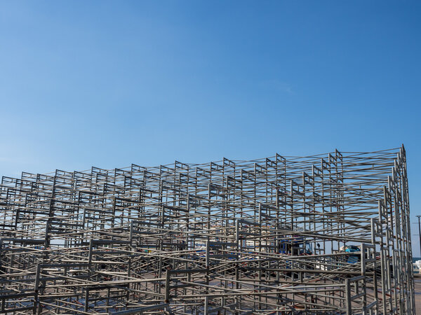 Temporary grandstand seats under construction
