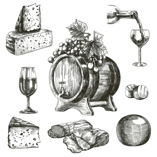 천연 와인 및 간식 — 스톡 벡터