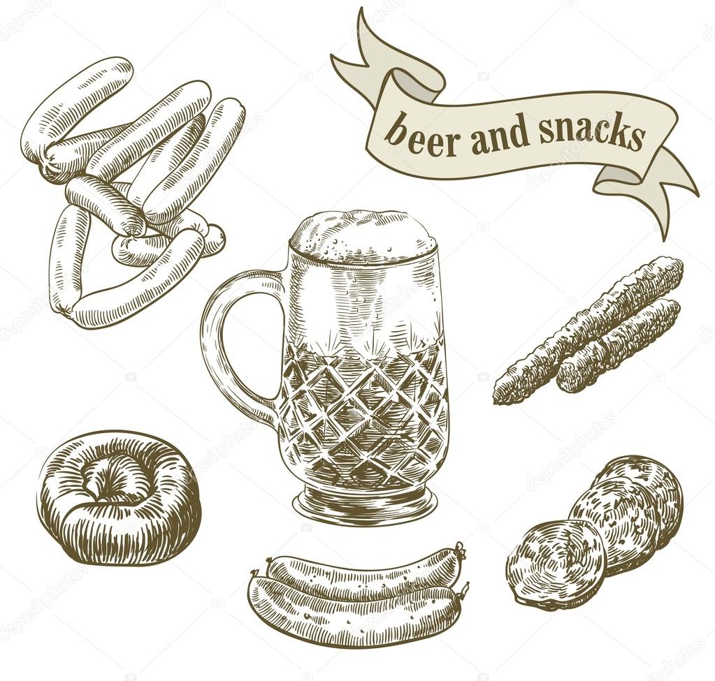 draft beer and snacks
