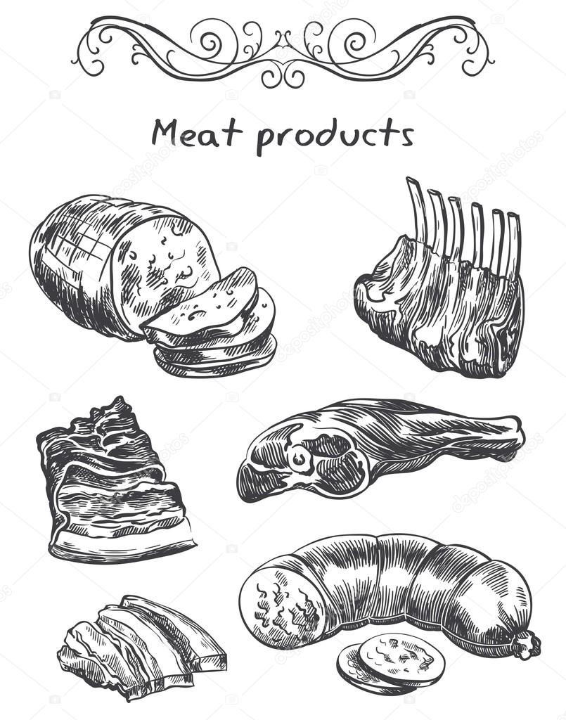 sketches of meat foods
