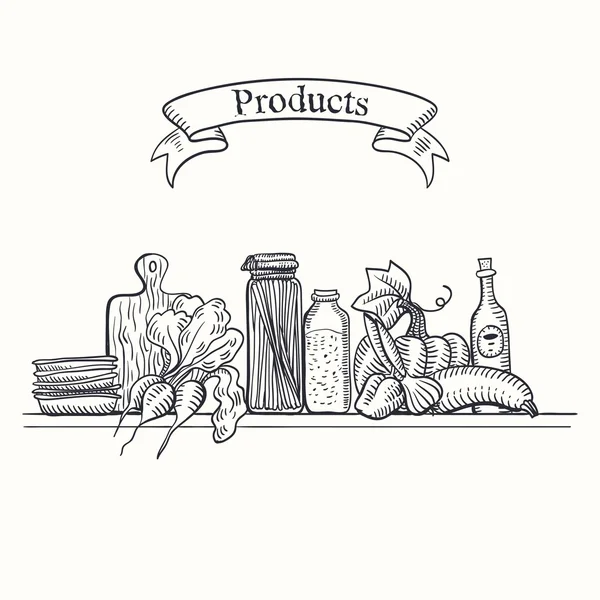 Products on the shelf — Stock Vector