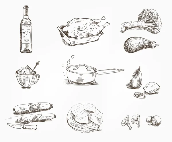 食品。组的草图 — 图库矢量图片