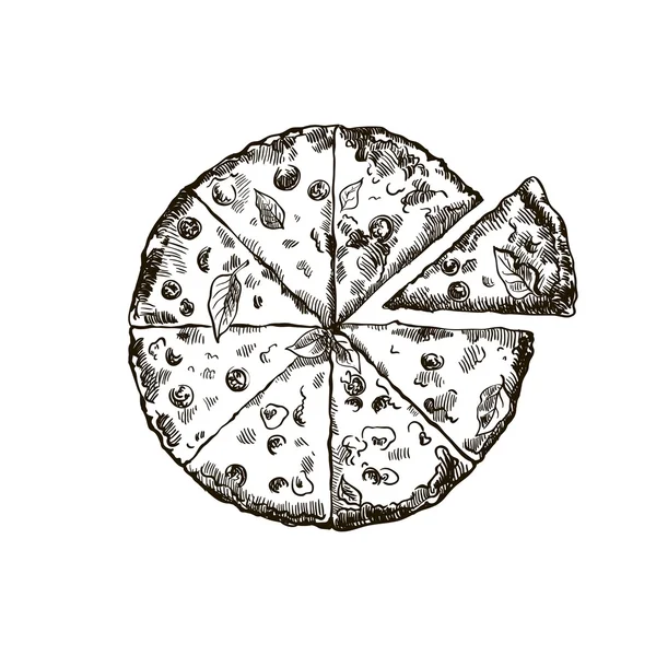 एक सफेद पृष्ठभूमि पर स्वादिष्ट पिज्जा — स्टॉक वेक्टर