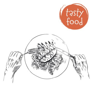 elinde çatal bıçak takımı