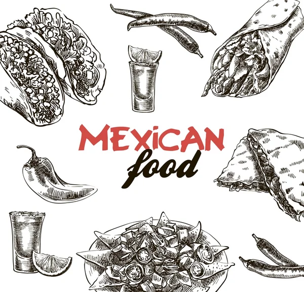 Mexican food sketches — Stock Vector