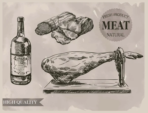 Prodotti a base di carne naturali di altissima qualità — Vettoriale Stock