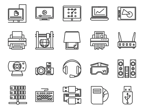 Elektronische und analoge Geräte. Grundlegende Reihe linearer Symbole — Stockvektor