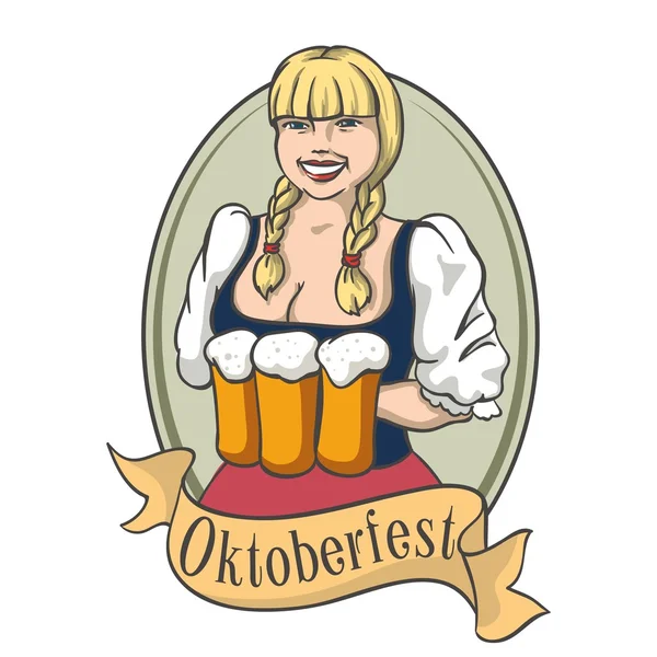 Oktoberfest žena s pivem — Stockový vektor