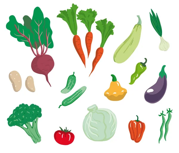 Verduras. Conjunto de ilustraciones a color simples — Vector de stock