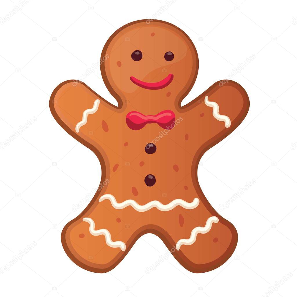 Holiday gingerbread man cookie. Cookie in shape of man with colored icing. New year and xmas celebration