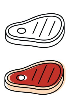 Biftek harika. En kaliteli kadın ürünleri. Düz biçimli vektör simgeleri