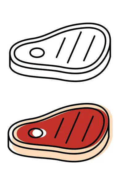 좋은 스테이크네요. 최고 품질의 대퇴골 제품이죠. 평평 한 형태의 벡터 아이콘 — 스톡 벡터