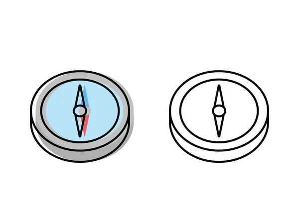 Brújula con flecha magnetizada. atributos de un buen viaje. iconos vectoriales en estilo plano — Vector de stock