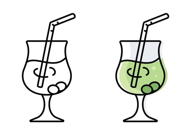 Coquetel em um copo com uma palha. ícones de álcool vetorial em estilo plano — Vetor de Stock