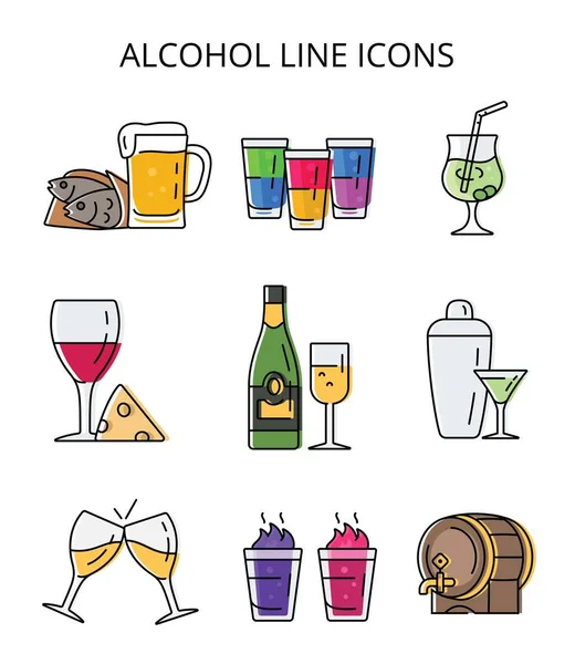 Αλκοολούχα ποτά και κοκτέιλ. σύνολο διανυσματικών εικονιδίων σε επίπεδο στυλ — Διανυσματικό Αρχείο