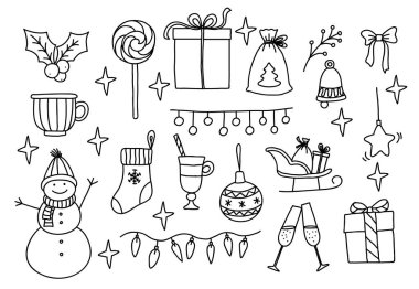 Mutlu Noeller ve yeni yıl. Basit vektör simgeleri kümesi