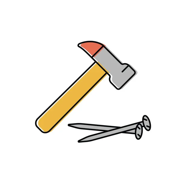 铁锤和钉子手工锁匠工具。矢量图标为扁平样式 — 图库矢量图片