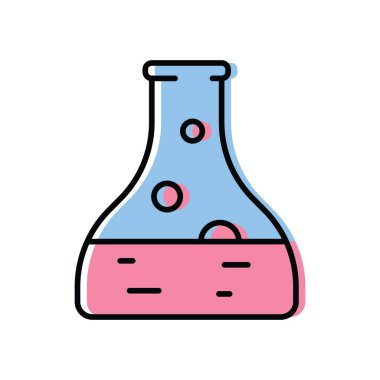 Cam test tüpleri ve kimyasallar. Bilim ve eğitim. düz biçimli renk vektör simgesi