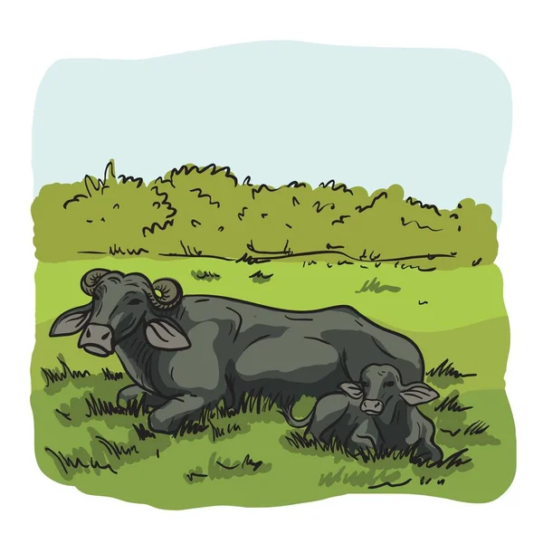 Élevage de vaches. élevage d'animaux. le bétail. croquis vectoriel sur fond blanc — Image vectorielle