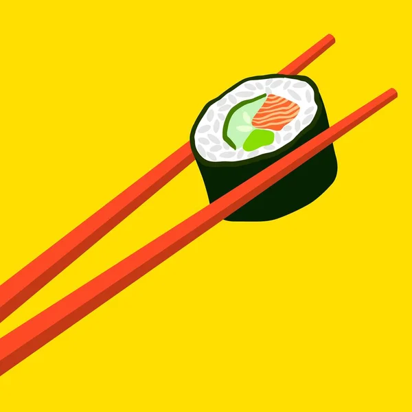 Bâtonnets chinois et rouleaux japonais. illustration vectorielle sur fond jaune — Image vectorielle