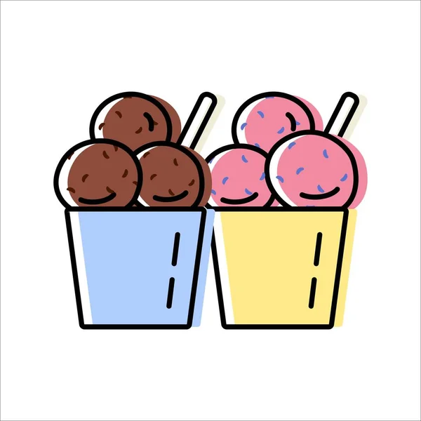 Eis und Desserts. Set farbiger Vektorsymbole im flachen Stil — Stockvektor
