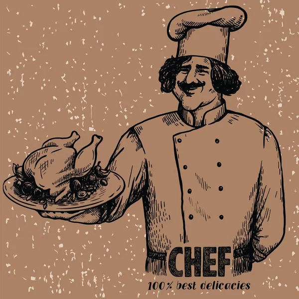 Ο σεφ μαγείρεψε κοτόπουλο Πεκίνου. Λογότυπο διανύσματος σε επίπεδο στυλ — Διανυσματικό Αρχείο