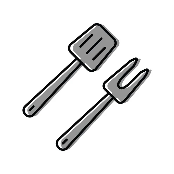 Grillspachtel und Gabel. Grillen. Vektor-Symbol im flachen Stil — Stockvektor