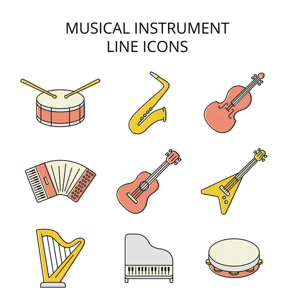 Instrumentos musicales. conjunto de iconos vectoriales de color en estilo plano — Archivo Imágenes Vectoriales