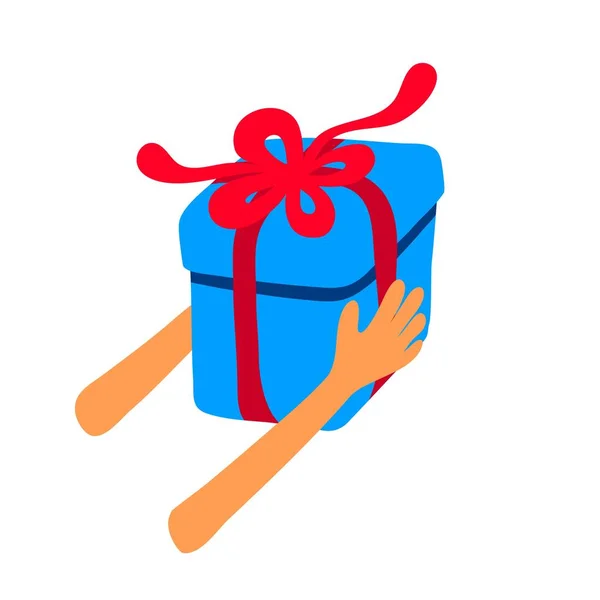 Vector ilustración de una caja azul en las manos — Vector de stock