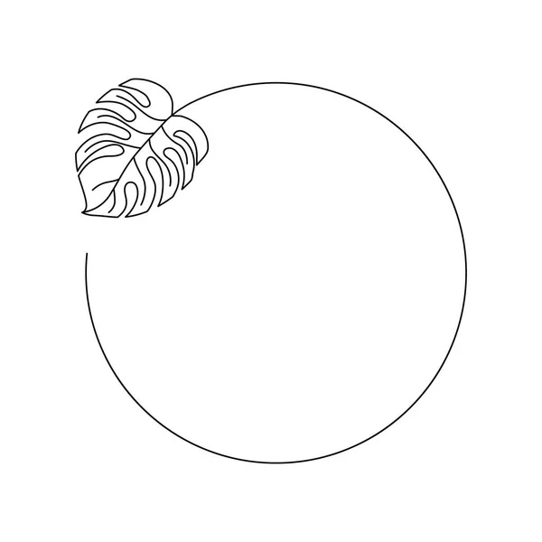 Feuille de Monstera. Dessin avec un cercle pour l'inscription. — Image vectorielle