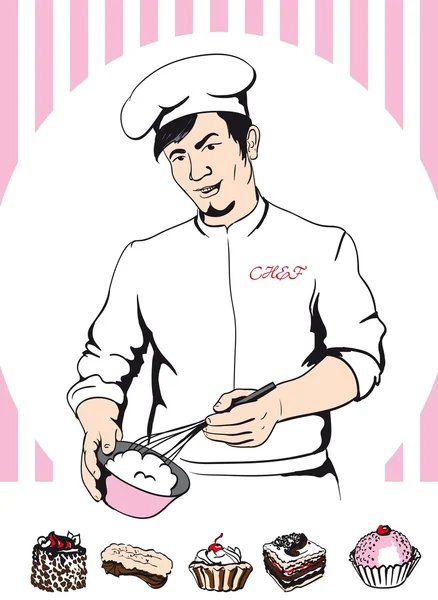 Pişirme sırasında adam pudra — Stok Vektör
