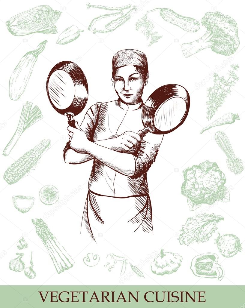 woman chef in the cooking process